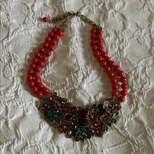 Kirks Folly Coral and Multicolor Floral Necklace